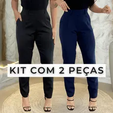 Kit 2 Calça Alfaiataria Feminina Social Cintura Alta Moda Elegante Modeladora Com Bolsos P a G1