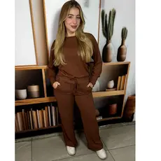 CONJUNTO COMFY FEMININO OUTONO/INVERNO: CALÇA PANTALONA, CINTURA ALTA COM ELÁSTICO E BLUSA LANZINHA