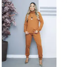 Conjunto Feminino outono/inverno calça jogger, cintura e Gola alta em Moletinho