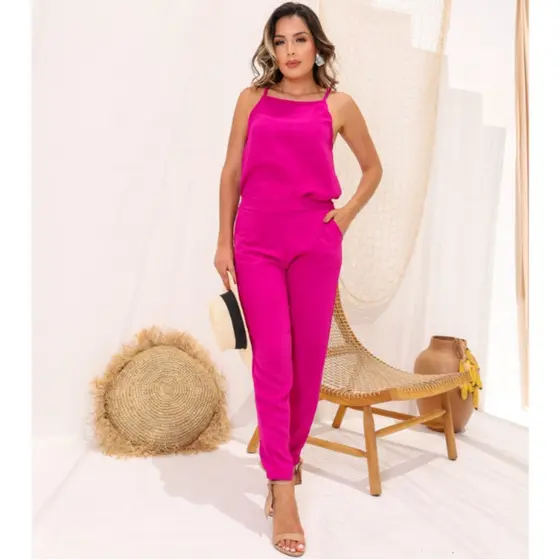 CONJUNTO FEMININO VERÃO ELEGANTE CALÇA RETA E REGATA COM REGULADOR DUNA
