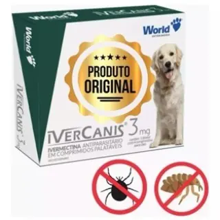 Ivercanis 3mg - Remédio para sarna, pulgas e carrapatos em embalagem com 4 comprimidos