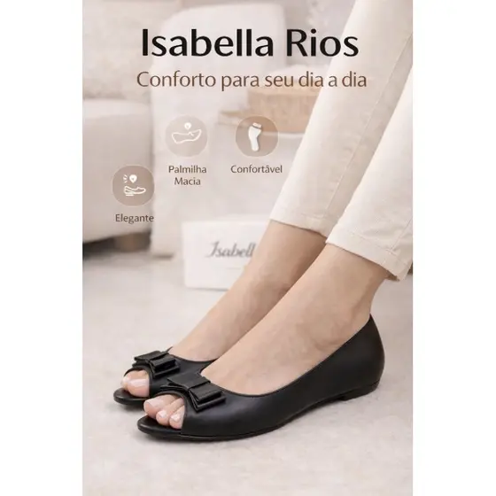 Sapatilha  Feminina peep toe Bico Redondo Peep Toe Com Laço IR100 palmilha almofada e almofada  no calcanhar.