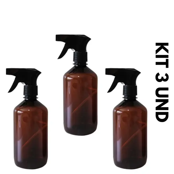 Frasco Pet Ambar 500ml Borrifador Multiuso com Valvula Spray 3Und