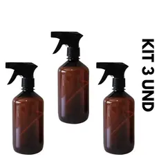 Frasco Pet Ambar 500ml Borrifador Multiuso com Valvula Spray 3Und