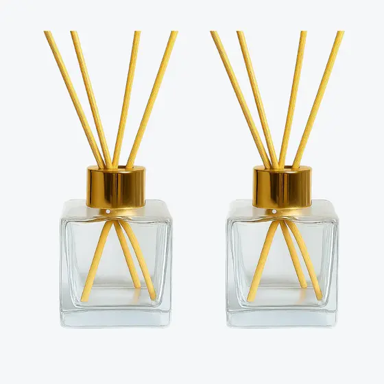2 Vidros Difusor de Ambiente Cubo 100ml com Tampa Vareta Aromatizador