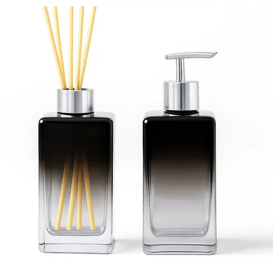 Kit Lavabo Luxo Vidro Degrade Preto 250ml  Difusor e Sabonete