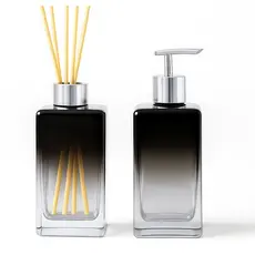 Kit Lavabo Luxo Vidro Degrade Preto 250ml  Difusor e Sabonete