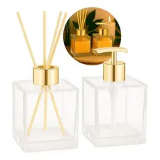 Kit Lavabo Luxo Vidro Cubo Quadrado 250ml  Difusor e Sabonete