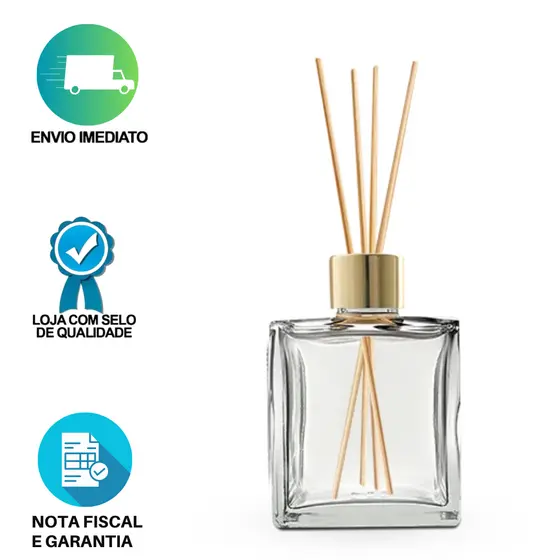 1 Vidro Difusor de Ambiente Cubo 250ml com Tampa Vareta Aromatizador