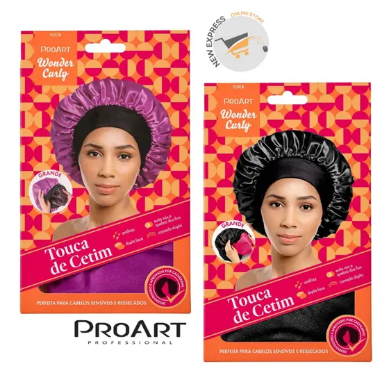 Touca Cetim Premium Antifrizz Dupla Camada Grande Rosa e Preta ProArt - Escolha a Sua