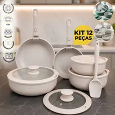 Conjunto de Panelas 12 Peças Cabo Removível Revestimento Cerâmico Antiaderente Fogão Indução