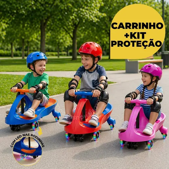 Carrinho de Rolimã Infantil Led nas Rodinhas Volante Giratorio 360º - Menino Menina
