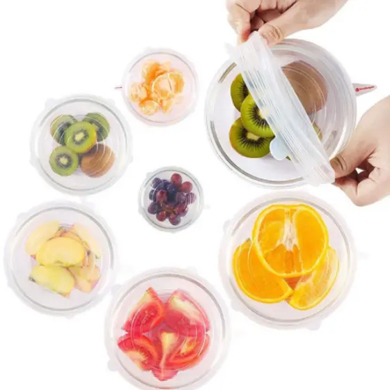 6 Pcs Tampas Panela Silicone Universal Reutilizável Elástica, Tampas Silicone Cozinha/Geladeira