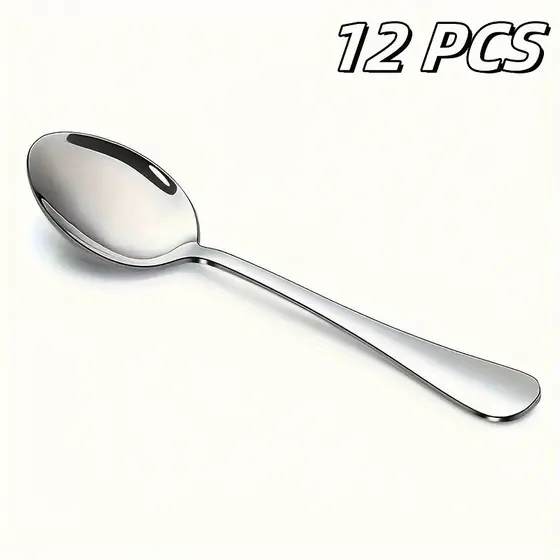 Kit 12 Colher De Jantar Aço Inoxidável Prata Polimento Tecnologia Casa Cozinha Utensílios De Mesa