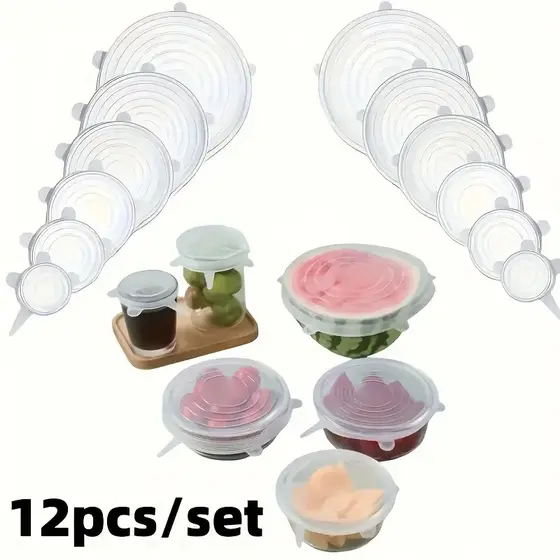 12 pçs Tampas Silicone Panela Pote Universal Flexível Lavável Silicone