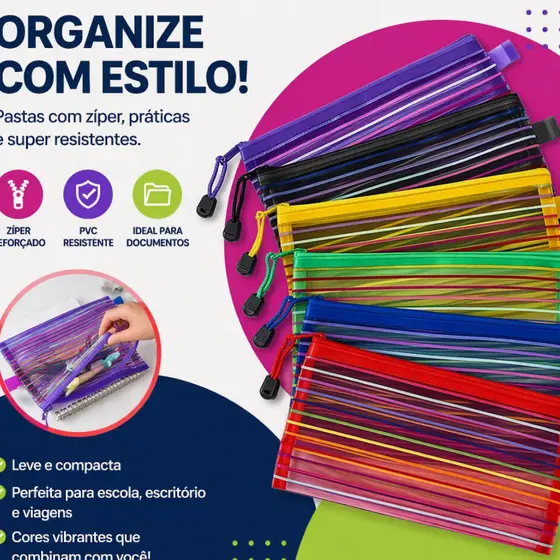 15 Pcs Estojo Multiuso Bolsinha Nylon Colorido Necessaire Estojo Transparente Escolar 12x23cm Promoção