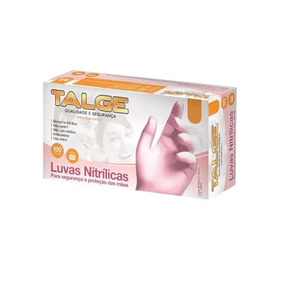 Luva Nitrílica Rosa Sem Pó Talge – 100 unidades