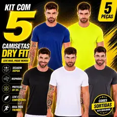 Kit Com 5 Camisetas Dry Fit Masculina Com Treino Proteção UV Treino Esportiva