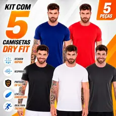 Kit 5 Camisetas Dry Fit Masculina Com Treino Proteção UV Secagem Rápida Leve