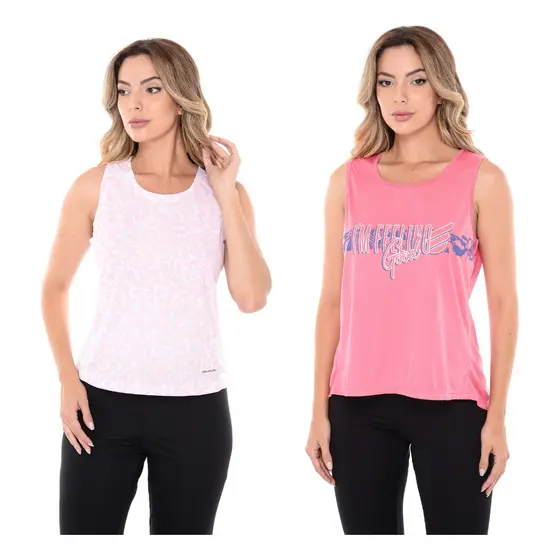 Kit 2 Regatas Dry Feminina Fitness Estampada Diferenciada