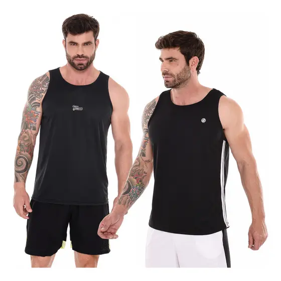 Kit 2 Regatas Dryfit Premium Basica Preta Masculina