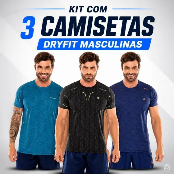 Kit 3 Camisetas Dry Fit Masculino Academia e Treino Com Proteção UV