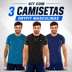 Kit 3 Camisetas Dry Fit Masculino Academia e Treino Com Proteção UV