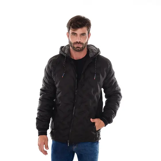 Jaqueta Bobojaco Impermeável Nylon Puffer Masculina com Bolsos e Capuz