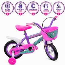 Bicicleta RODA DE AÇO menina Aro 12 - Pneu Borracha Automotivo 2 a 7 Anos Até 50kg Freios V-Brakes