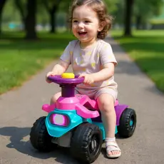 Quadriciclo Andador Gira Gira Menina 1 a 3 Anos - 16kg Cert Inmetro - C/Buzina e Volante - Inmetro