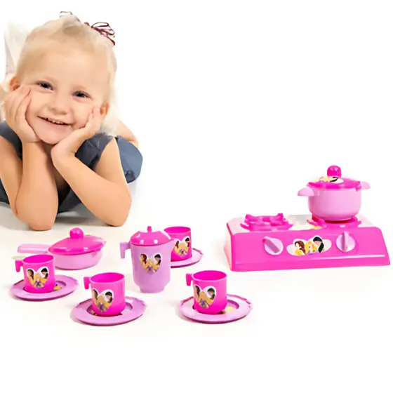 Cozinha Princesa Completa Fogão e Acessórios 12 Peças Com Caixa De Brinquedo Para Presente