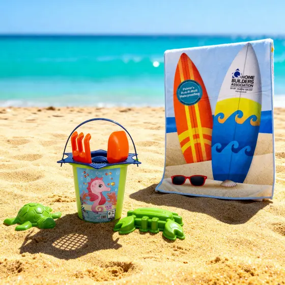 Kit Praia Infantil Balde + Toalha Surf | Toalha Surf Estampa HD Modelo Importado | Balde Fundo do Mar KENDY | QUEEN SHOP