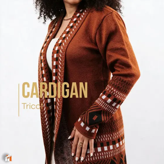 Cardigan Kimono Feminino Tricot Detalhes Geométricos Inverno Elegante Cardigã Tricô