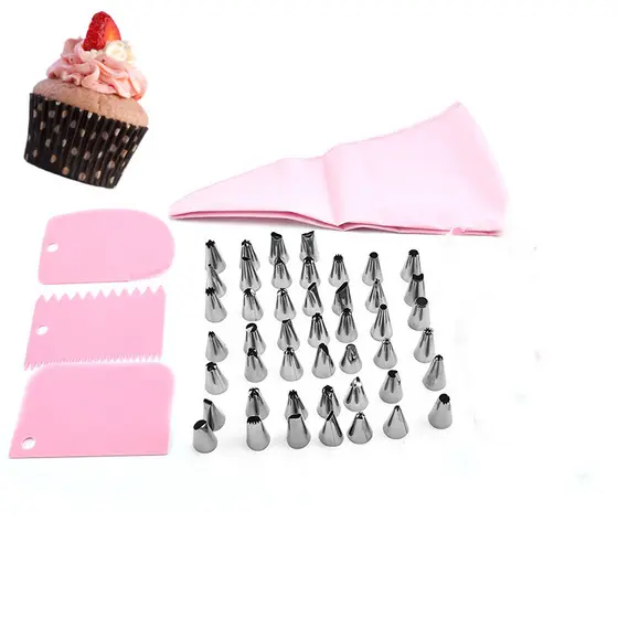 3 Pçs Espatula Decorativa + 24 Pçs Conjunto De Confeiteira Rosa