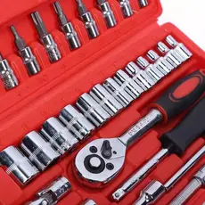 Vermelho Maleta Ferramentas Kit Chaves Jogo Catraca Reversível Soquetes 46 Peças