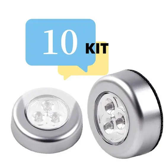 10 Luminária De 3 LEDs Adesiva Forte Emergência Luz De Parede Touch De Segurança Para Corredor Armário
