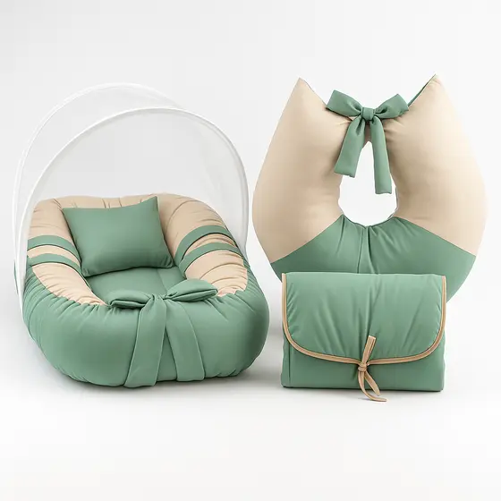 Kit Completo Ninho Redutor + Almofada Amamentação + Mosquiteiro + Trocador Portátil
