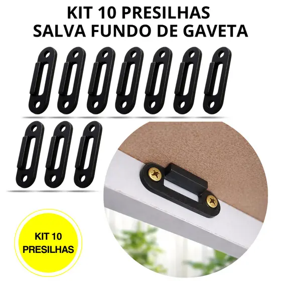 Kit 10 Presilhas Reforço Gaveta Fundo Não Cai Fixador Ajuste Alta Resistência