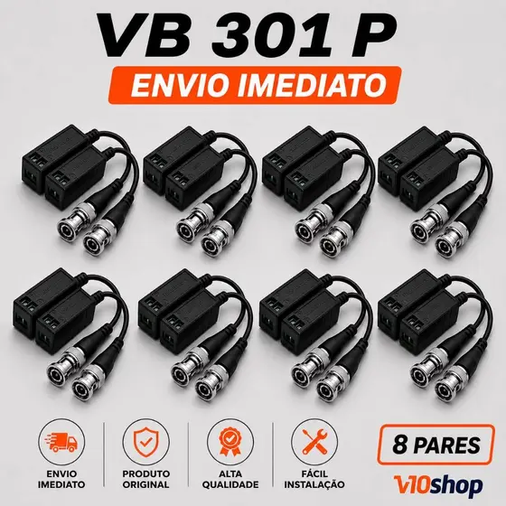 8 Balun Passivo Vb 301P Transmissão Vídeo 4K, HD, Full HD, 4MP Camera Intelbras conector BNC Macho