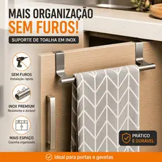 Suporte de Toalha em Inox (23 cm) – Prático, Durável e Sem Furos! Ideal para Portas e Gavetas