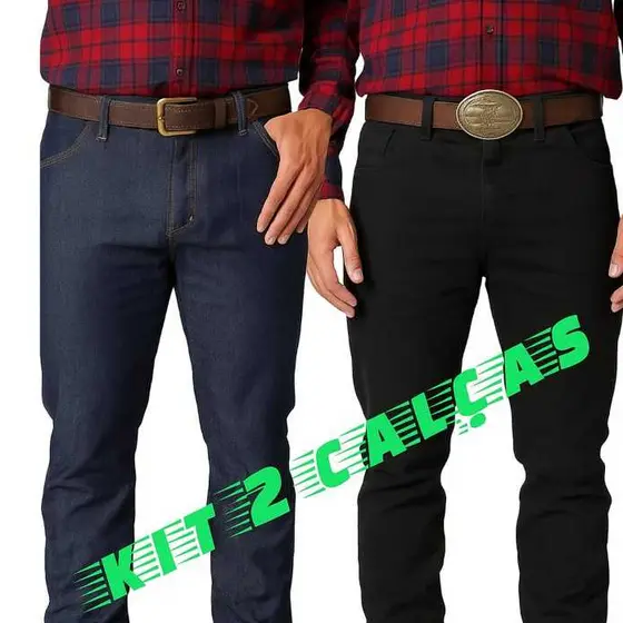 Kit 2 Calças Jeans Masculina Tradicional Barata Reforçada Confortável para Trabalho Pesado
