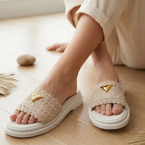 CHINELO SLIDE PALHA FEMININO CONFORTAVEL