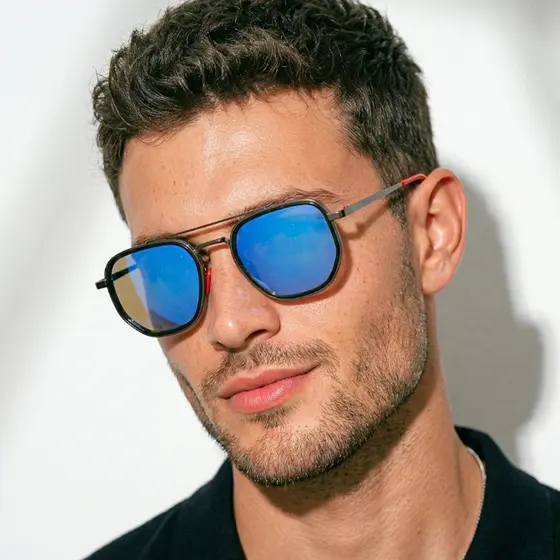 Óculos de Sol Chicago Azul Espelhado Premium Steampunk Piloto Oldstyle uv400 Feminino Masculino