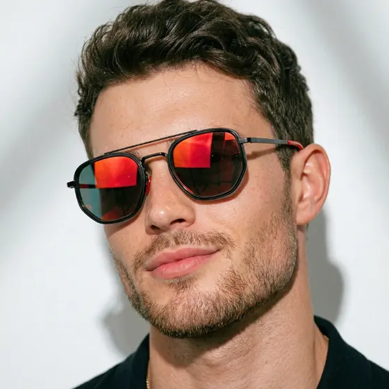 Óculos de Sol Chicago Steampunk Clássico Piloto Premium Detalhes Vermelho uv400 Masculino Feminino