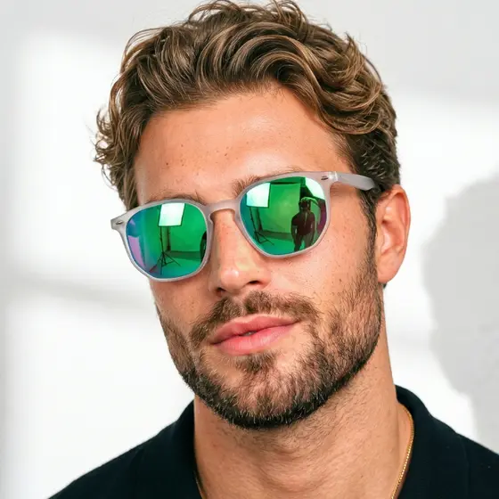 Óculos de Sol Tulum Branco Espelhado Camaleão Hexagonal Premium uv400 Feminino Masculino