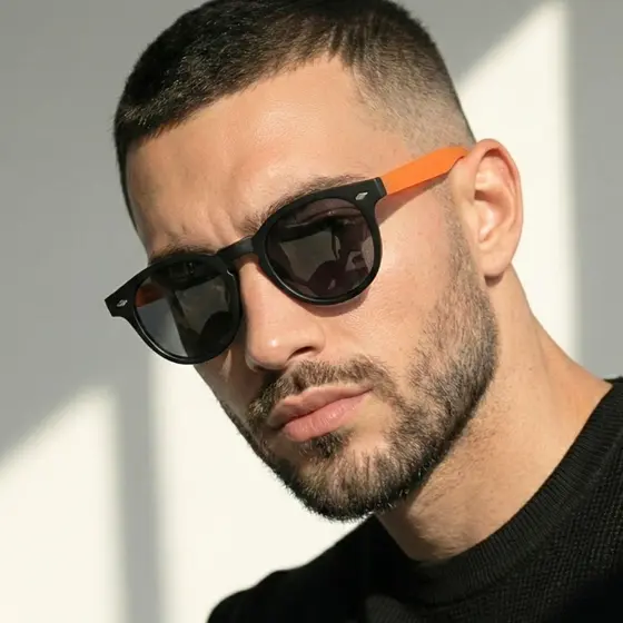 Óculos de Sol Hype Preto Redondo Hastes Laranja Premium Retrô Oldstyle Praia uv400 Unissex