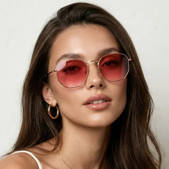 Óculos de Sol Hexagonal Rosa Degradê Clássico Retrô Vintage Aviador uv400 Feminino Masculino