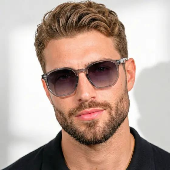 Óculos de Sol Tulum Cinza Transparente  Degradê Hexagonal Premium Vintage uv400  Feminino Masculino