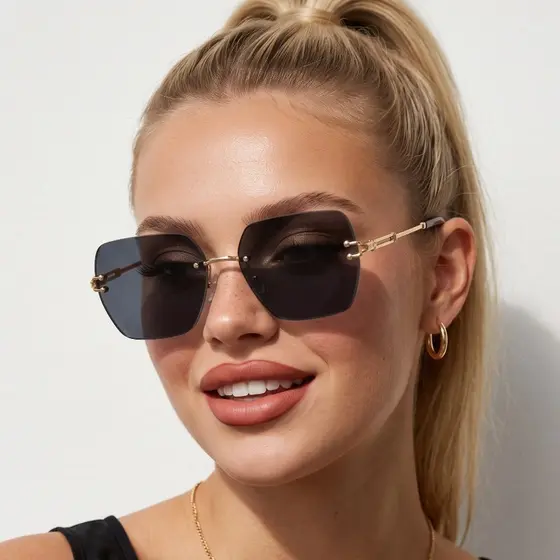 Oculos de Sol Capri Preto e Dourado Quadrado Grande Premium Blogueira Tendencia uv400 Feminino