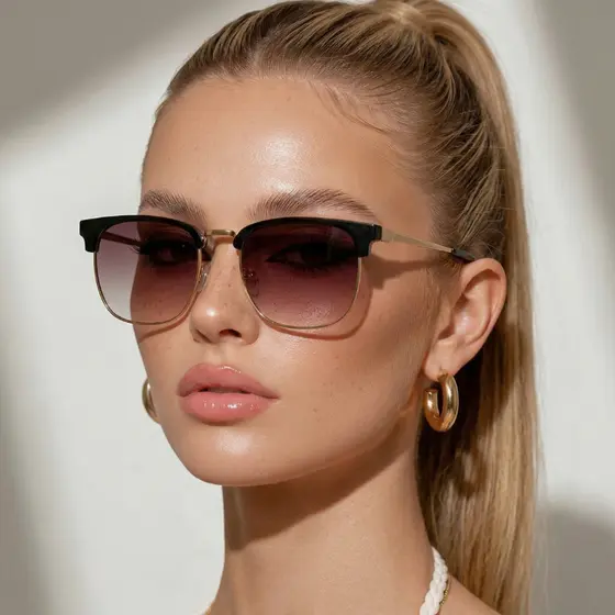 Oculos de Sol Club Premium Dourado Degrade Tendencia Vintage Blogueira uv400 Masculino Feminino